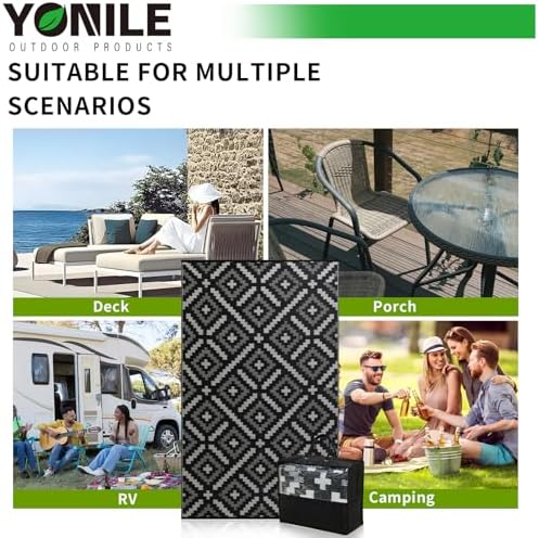 YONILE Outdoor Rug 6x9 ft Waterproof, Reversible Outdoor Plastic Straw Rug