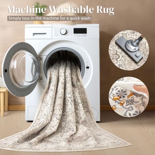 Vintage 6x9 Washable Area Rugs for Living Room, Non Slip, Brown