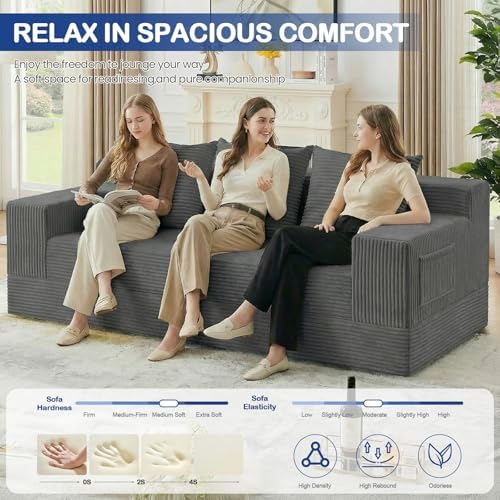 2 in 1 Convertible Boneless Couch Bed, Corduroy futon Sofa Bed, Compression F...