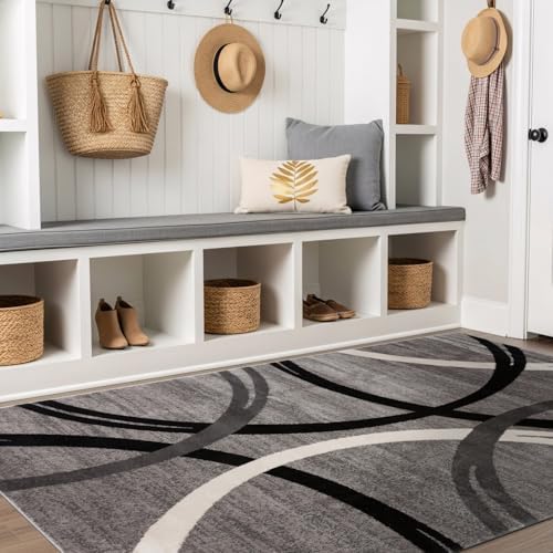 Rugshop Wavy Circles Fade-Resistant Living Room Area Rug Gray 5'3" x...