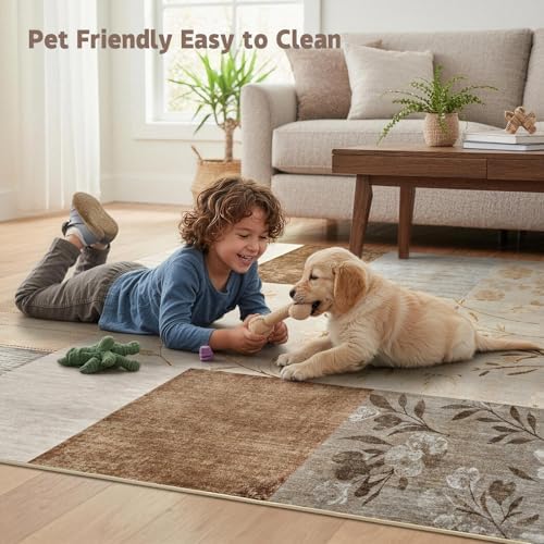 DweIke Floral Rugs for Living Room, 5x7 Washable Area Rug for Dining Room Far...