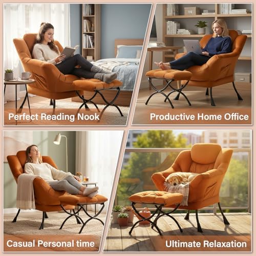 Lazy Chair with Ottoman,Comfy Accent Living Room Chair with Footrest Set | Re...