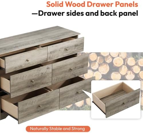 VINGLI Grey Dresser 6 Drawer Gray Dresser for Bedroom, 45"W Rustic Grey
