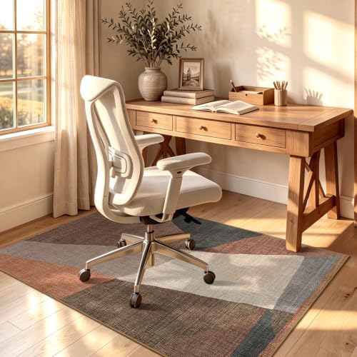 YIHOUSE Geometric Area Rug, Washable Non-Slip Low Pile, Brown, 5 x 7 ft