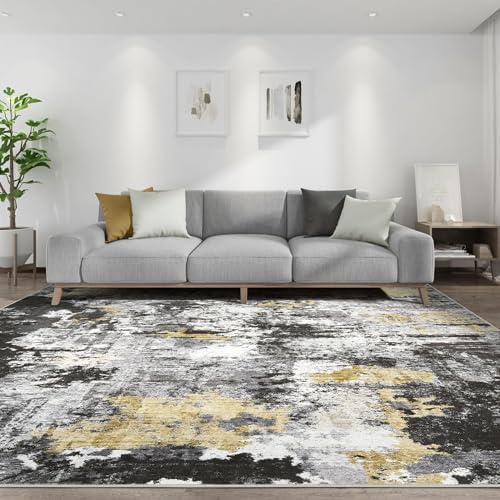 Washable 10x14 Area Rugs for Living Room: Abstract Modern Home Decor Rug