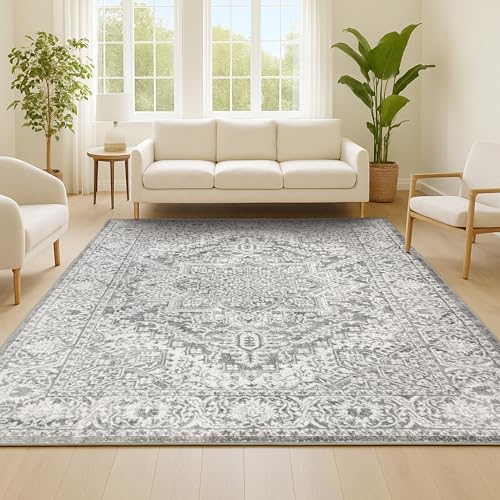 JONATHAN Y Modern Vintage Medallion Light Gray Indoor Area Rug, 8x10, Country...