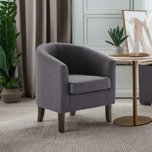BELLEZE Living Room Chair, Linen Round Accent Barrel Chair, Club Tub Sofa Cha...