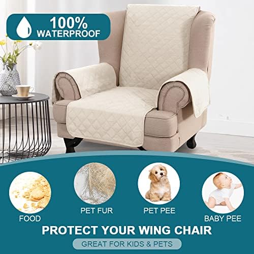 Turquoize 100% Waterproof Wing Chair Cover Wing Armchair Slipcovers, Ivory