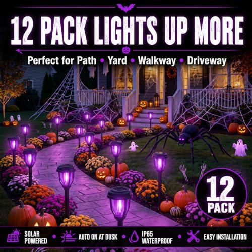 DERAYSION Solar Halloween Lights, 12 Pack Solar Pathway Lights