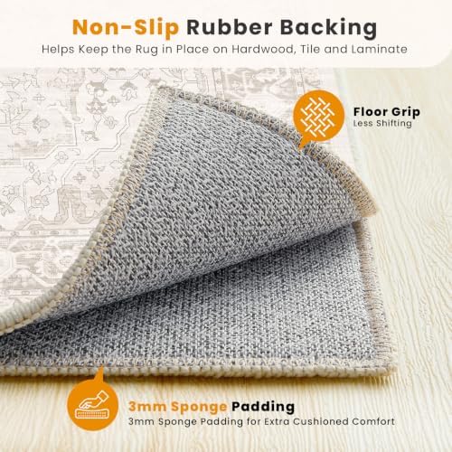 SameBed 5x7 Area Rug Living Room, Vintage Washable Carpet Neutral Beige