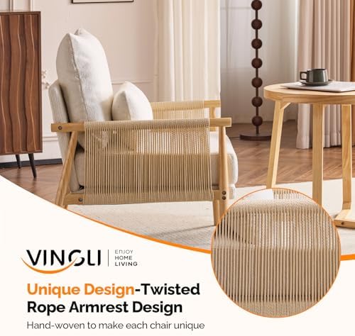 VINGLI Boho Braid Accent Armchairs Set of 2,Mid-Century Modern Chiars with So...