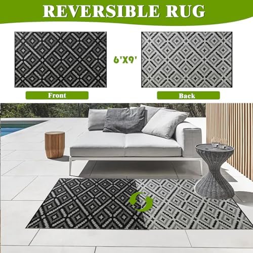 YONILE Outdoor Rug 6x9 ft Waterproof, Reversible Outdoor Plastic Straw Rug
