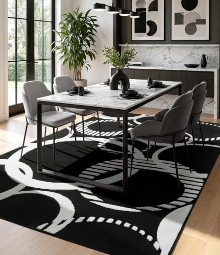Plush Black and White Rug Non Slip, Washable 5x7 Area Rugs for Living Room