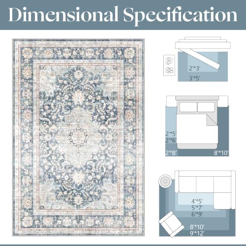 8x10 Blue Neutral Vintage Distressed Traditional Area Rug