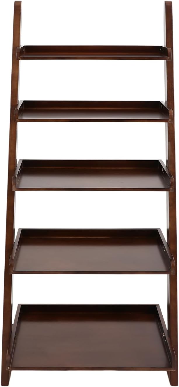 5-Tier Ladder Shelf, Minimalism Wood Ladder Bookshelf L-Shaped Leaning Storag...