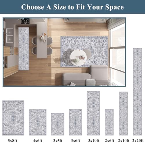 Area Mat for Living Room, 5'x8' Waterproof Vintage Print Kitchen Floo...