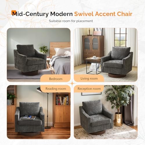 VINGLI Mid-Century Modern Swivel Accent Chair, 360°Upholstered Armchair, Home...
