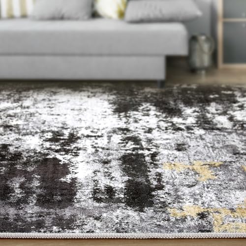 Washable 10x14 Area Rugs for Living Room: Abstract Modern Home Decor Rug