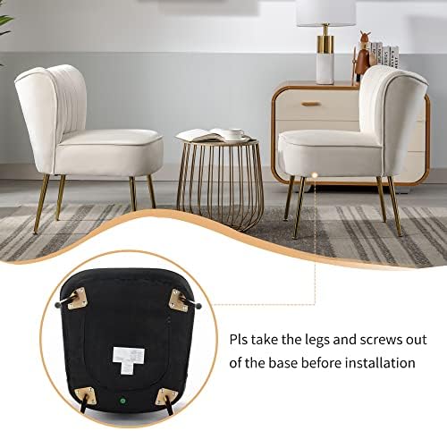 KCC Modern Velvet Accent Chair Set of 2,Side Chair for Bedroom,Beige