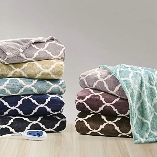 Beautyrest Plush Heated Throw, Fast Heating Electric Blanket, Indigo
