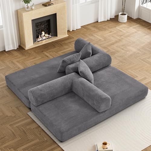 DAMAIFROM Convertible Sleeper Sofa Bed Floor Boneless Couch, Grey