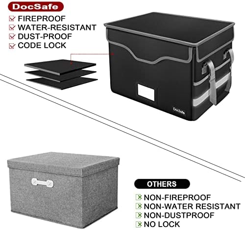 DocSafe Fireproof Document Box with Lock, File Storage Organizer with Mesh Po...