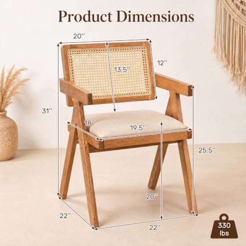 Giantex Rattan Dining Chairs Set of 2, Fabric Kitchen Chairs w/Armrests &...