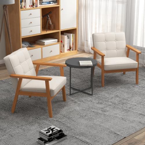 KCC Mid-Century Modern Linen Fabric Accent Chair for Living Room,Beige