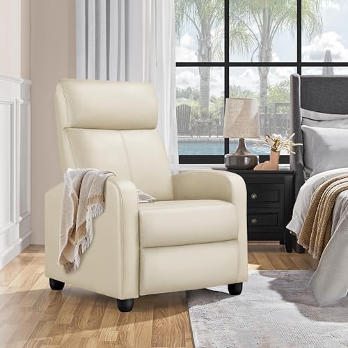 Topeakmart PU Leather Recliner Chair Home Theater Seating Beige