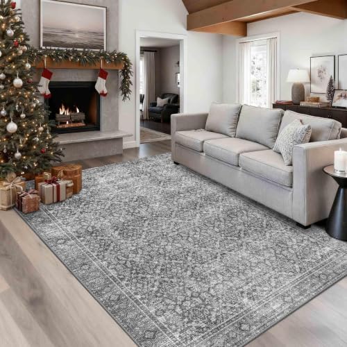 Grey 5x7 Area Rug for Living Room Bedroom Dorm Washable Rugs