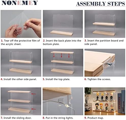 NONEMEY Clear Acrylic Display Case Stand with Wood Base 3 Tier Storage Box Wa...