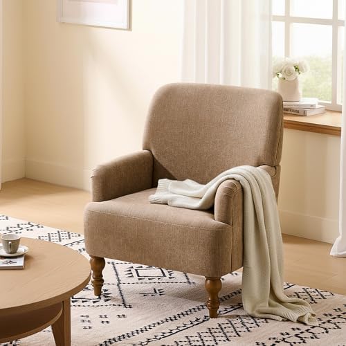 Modern Wingback Accent Chair, Upholstered Fabric Living Room Armchair with Wo...