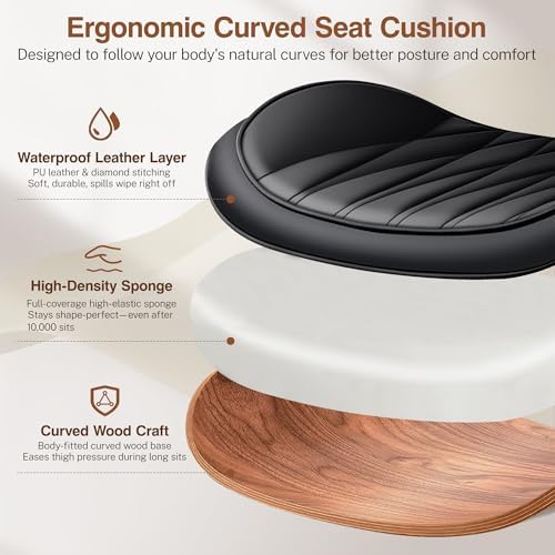 Ergonomic Armless Office Desk Chair - Mid-Century Modern Black Faux Leather w...