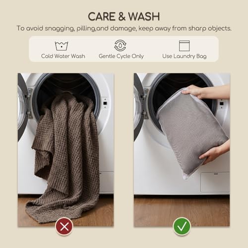 WDCOZY Brown Waffle Throw Blanket for Couch Bed, Reversible Super Soft Plush ...