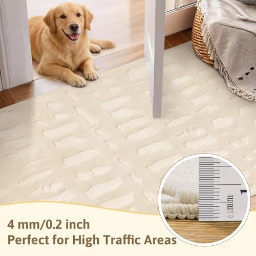Yamaziot Washable 8x10 Area Rugs for Living Room Textured Non Slip, Beige