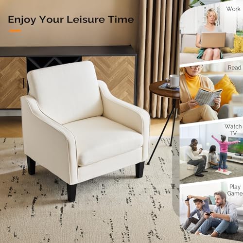 VINGLI Accent Chairs, Linen Upholstered Armchair for Living Room, Beige