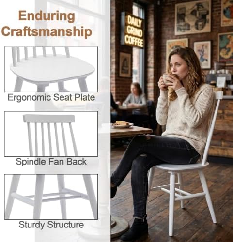 DUHOME White WoodenDining Chairs Set of 4 Wood Dining Room Chair Slat Windsor...