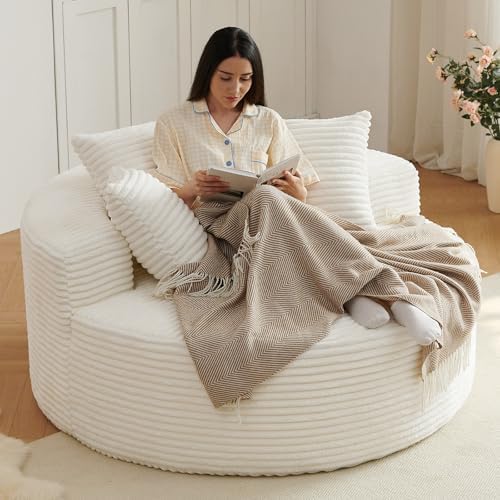Oversized Round Chair Lounge Chaise Indoor, Upholstered Corduroy Deep Seat Cl...