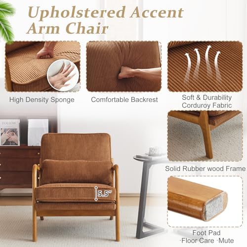 VINGLI Upgraded Premium Corduroy Accent Chair,Upholstered Arm Chair,Solid Woo...