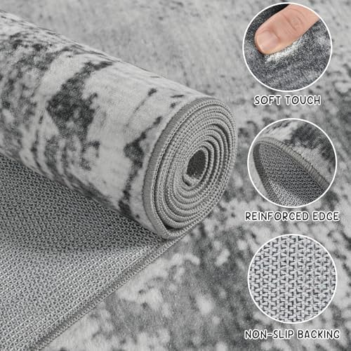 Beraliy Washable 5x7 Abstract Area Rugs for Living Room Bedroom, Grey