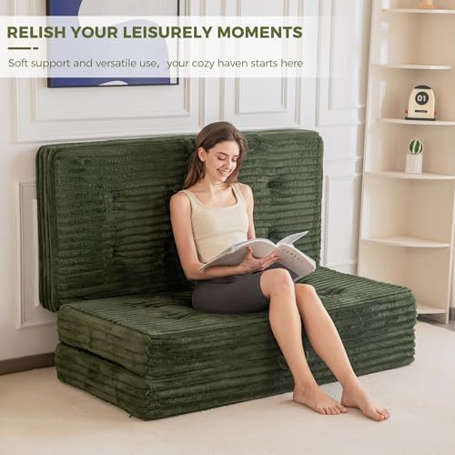 MAXYOYO Folding Sofa Couch Bed, 6 Inch Tri-Fold Floor Sofa Bed, Folding Mattr...