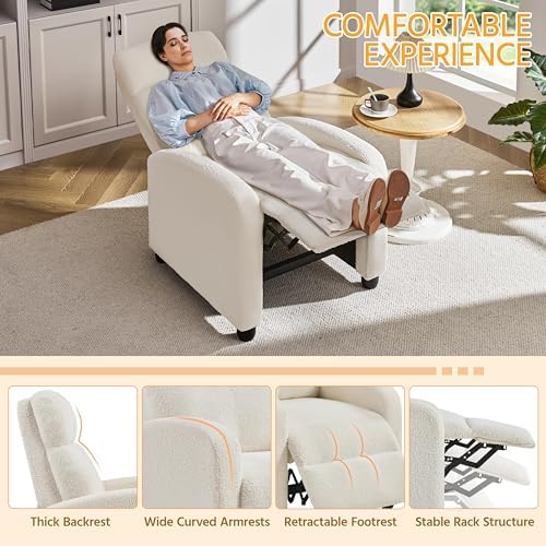 Topeakmart Boucle Recliner Chair Home Theater Seating with Footrest Ivory