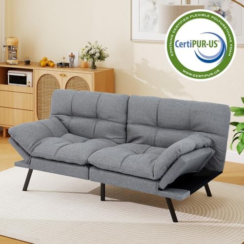 MUUEGM 71-Inch Futon Sofa Bed, Convertible Loveseat Sleeper | Airy Light Gray...