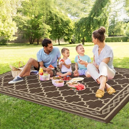 Waterproof 8'x 10' Outdoor Rug for Patio,Reversible Outdoor Plastic S...