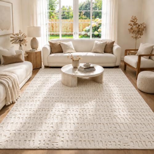 Yamaziot Washable 8x10 Area Rugs for Living Room Textured Non Slip, Beige