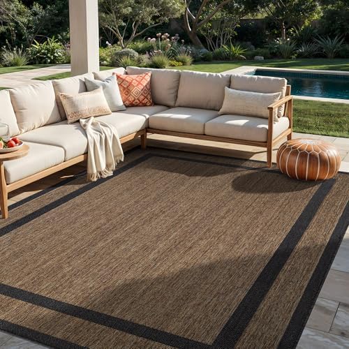 Rugshop Border Jute-Style Indoor Outdoor Area Rug Dark Gray 6'6" x 9...