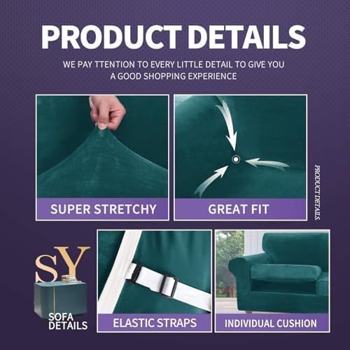 ZNSAYOTX Luxury Velvet Chair Slipcovers with Arms 2 Piece Stretch Chair Cover...