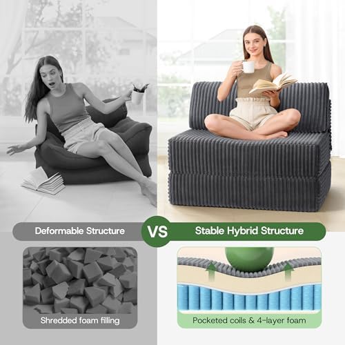 Folding Sofa Bed Convertible 4 in 1 Sleeper Chair Gray Twin