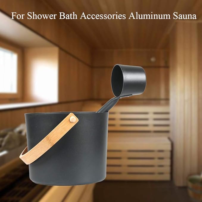 Sauna Bucket and Ladle Set, 1.85 Gallons Large Aluminum Sauna Bucket