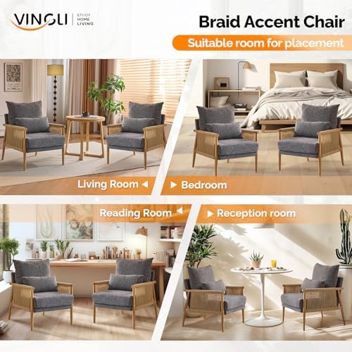VINGLI Boho Braid Accent Armchairs Set of 2,Mid-Century Modern Chiars with So...